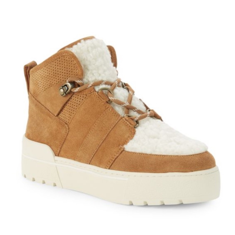 J/SLIDES
Nell High-Top Faux Shearling & Suede Sneakers